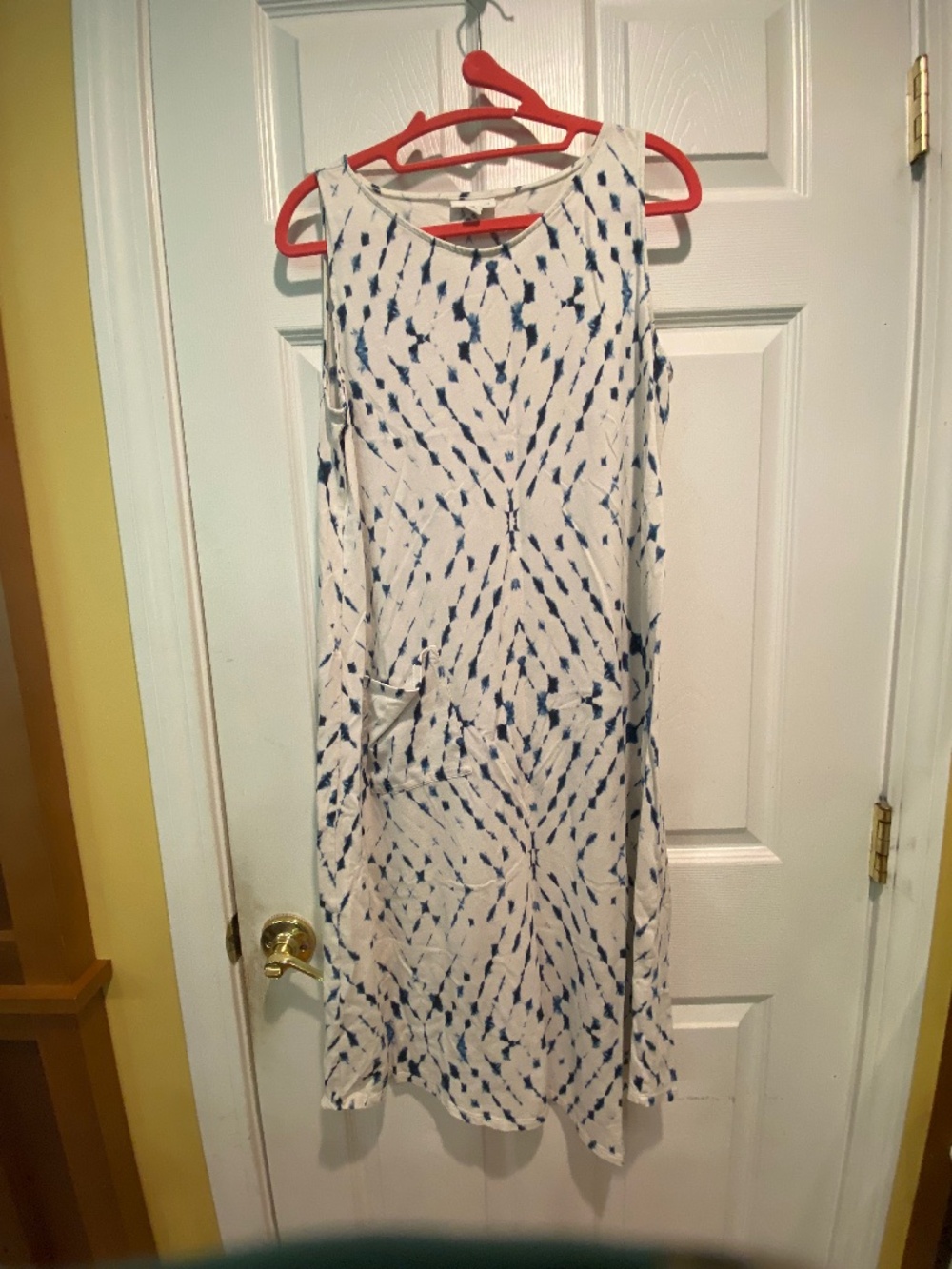 J. Jill M Petite Sleeveless White & Blue Tie Dye Dress